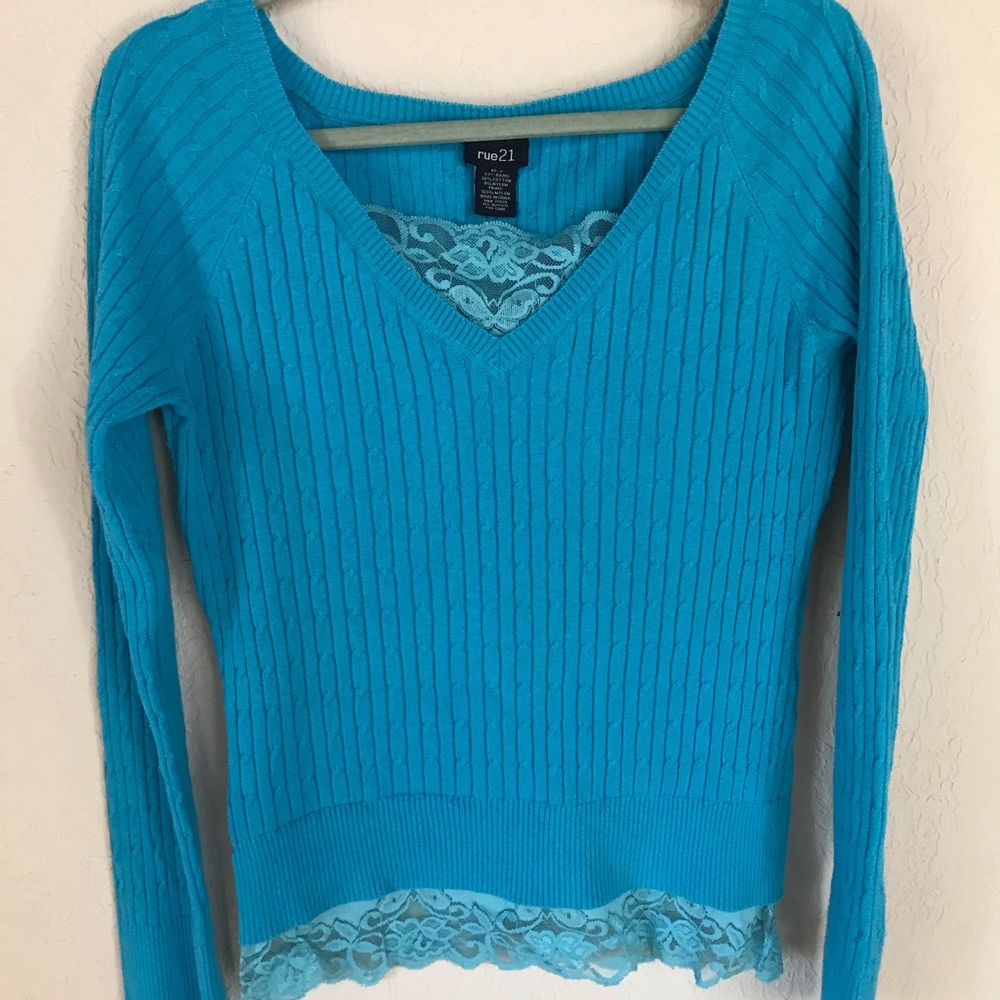 Bright blue ribbed sweater